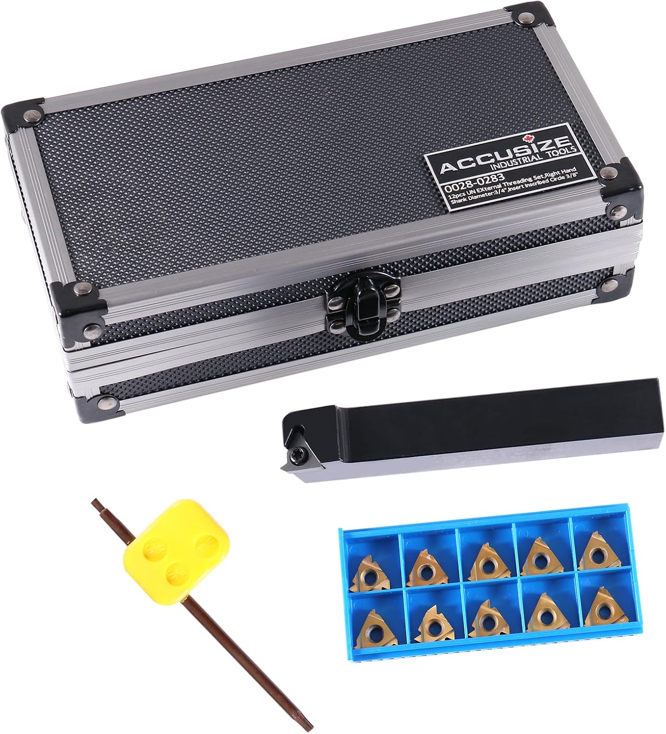Accusize Industrial Tools 3/4'' Shank Indexable Thread Tool Set, 12Pcs Un External Thread Right, 0028-0283