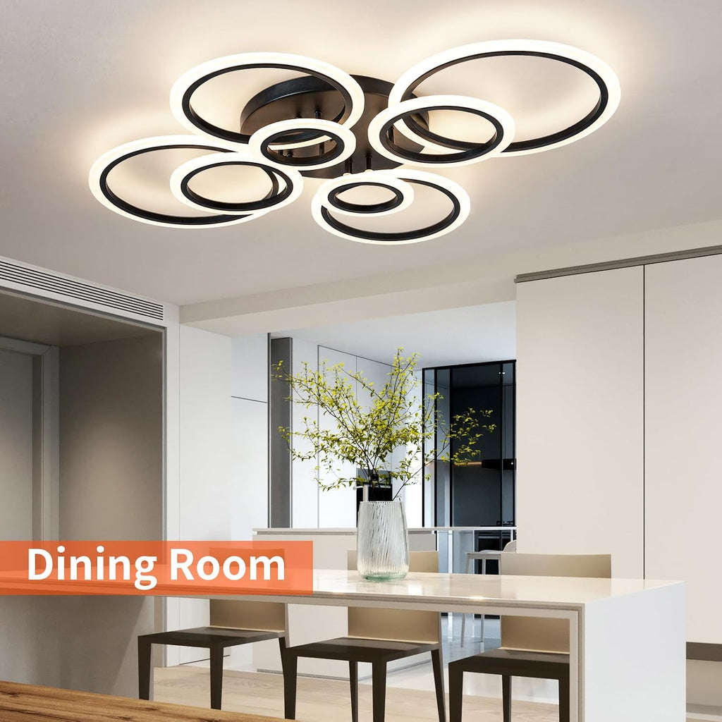 Shine LUEST Modern Ceiling Light, 41.3'' Dimmable LED Black Flush Mount Ceiling Lights with Remote Acrylic Round Ceiling Lamp Fixture for Low Ceiling Bedroom Living Room Dining Room, 108W