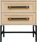 Sophia 2-Drawer Nightstand in Natural Oak Look with Rattan Panels and Minimalist Black Metal Frame- Perfect Bedroom Storage for Small Spaces, Large Suites, or Living Rooms