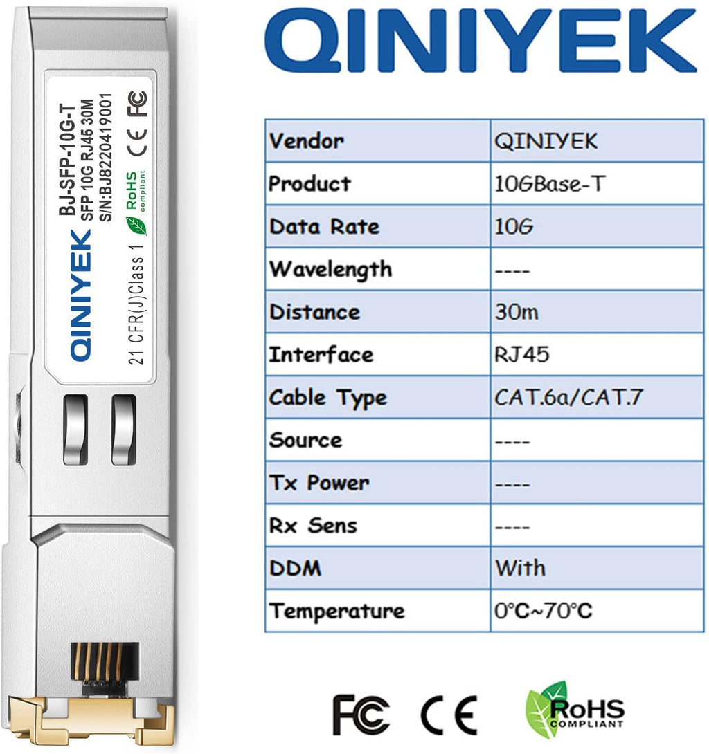 [10Pack] 10G SFP+ to RJ45 Transceiver, 10GBase-T Copper SFP+ Module for Cisco SFP-10G-T-S, Ubiquiti UniFi UF-RJ45-10G, MikroTik S+RJ10, Netgear AXM765, Fortinet, Cat.6a/7, up to 30m