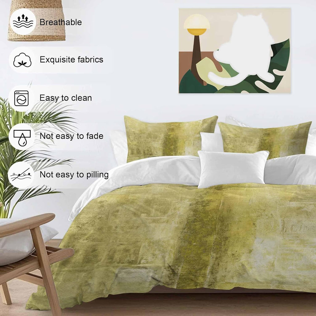 Prime Leader Yellow Gradient Duvet Cover Set Queen Size 4 Pieces Modern Abstract Oil Painting Minimalist Bedding Set with Zipper Closure, 1 Comforter Cover 90x92 Inches 1 Flat Sheet & 2 Pillow Cases
