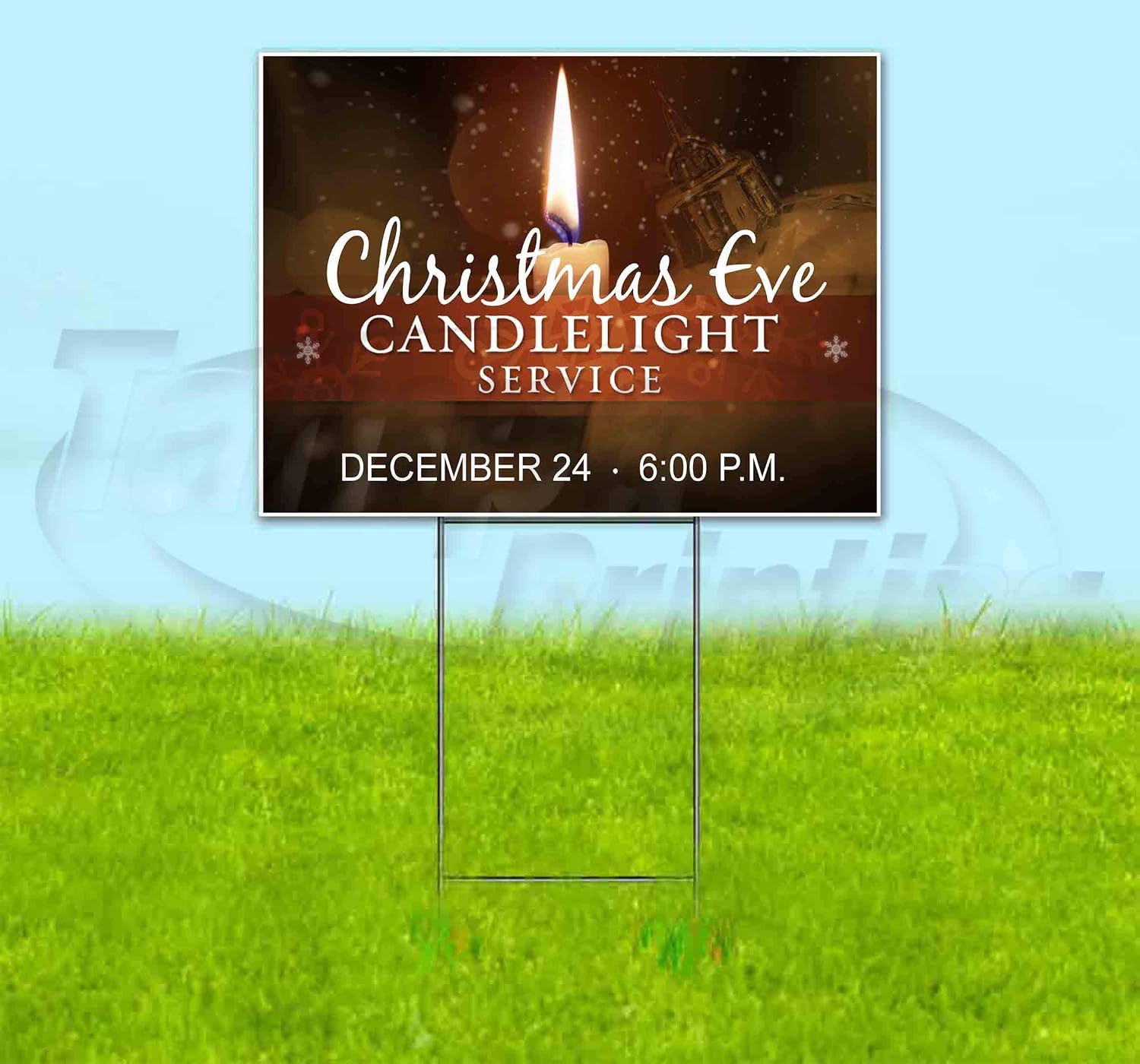 Christmas EVE Candlelight Service (18' x 24') Yard Sign, Quantity Discounts, Multi-Packs, Includes Metal Step Stake, Bandit, New, Advertising, USA