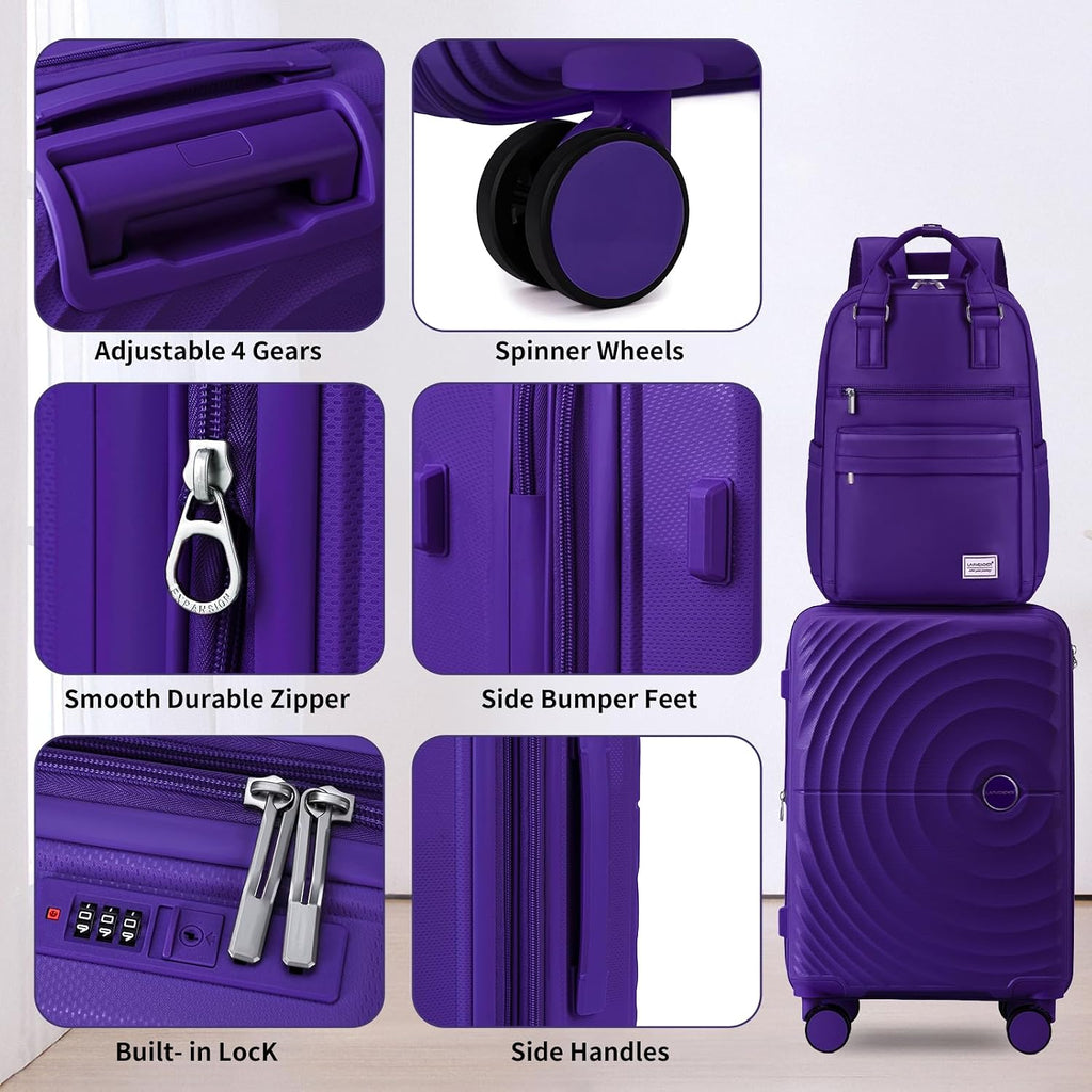 LARVENDER Luggage Sets, Suitcase Set 3 Piece Expandable Luggage PP Lightweight Large Suitcases with Wheels for Women (28/24/20inch,Grape Purple)