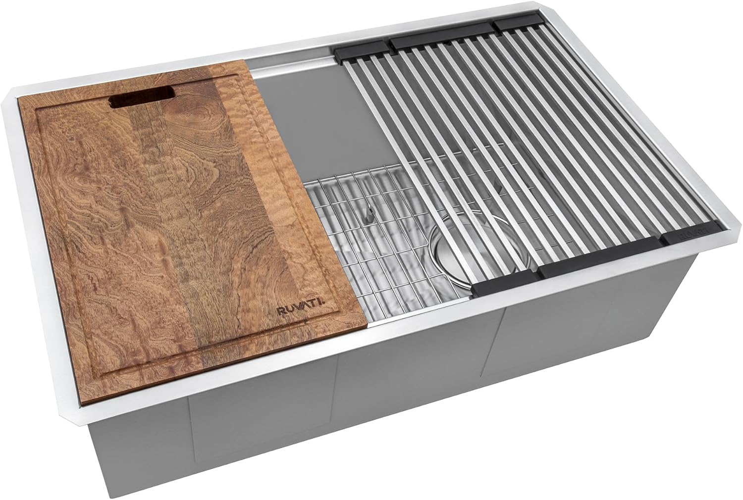 Ruvati 33-inch Workstation Kitchen Sink - Slope Bottom Offset Drain 16 Gauge Stainless Steel Kitchen Sink with Brushed Finish, Easy-to-Clean Undermount Sinks- RVH8591