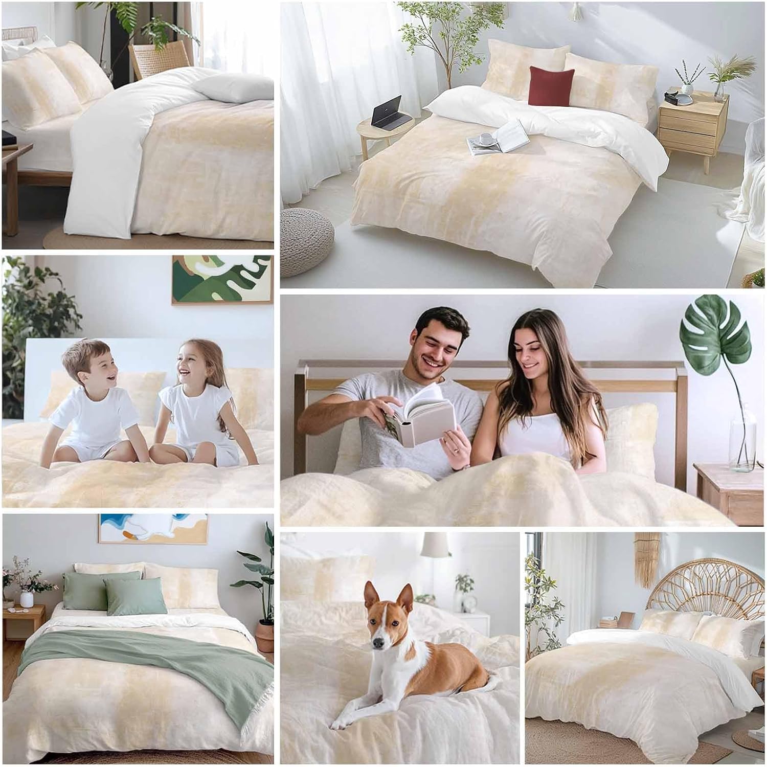 Light Beige Gradient Duvet Cover Set Queen Size 4 Pieces Modern Abstract Oil Painting Minimalist Bedding Set with Zipper Closure, 1 Comforter Cover 86x86 Inches 1 Flat Sheet & 2 Pillow Cases