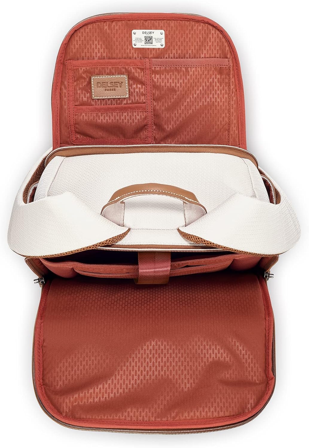 DELSEY PARIS Chatelet Air 2.0 - Travel Laptop Backpack - Fits 14' Laptop - Water-Repellent Recycled Fabric Backpack - Vegan Leather Trim - Smart Trolley Band, Angora