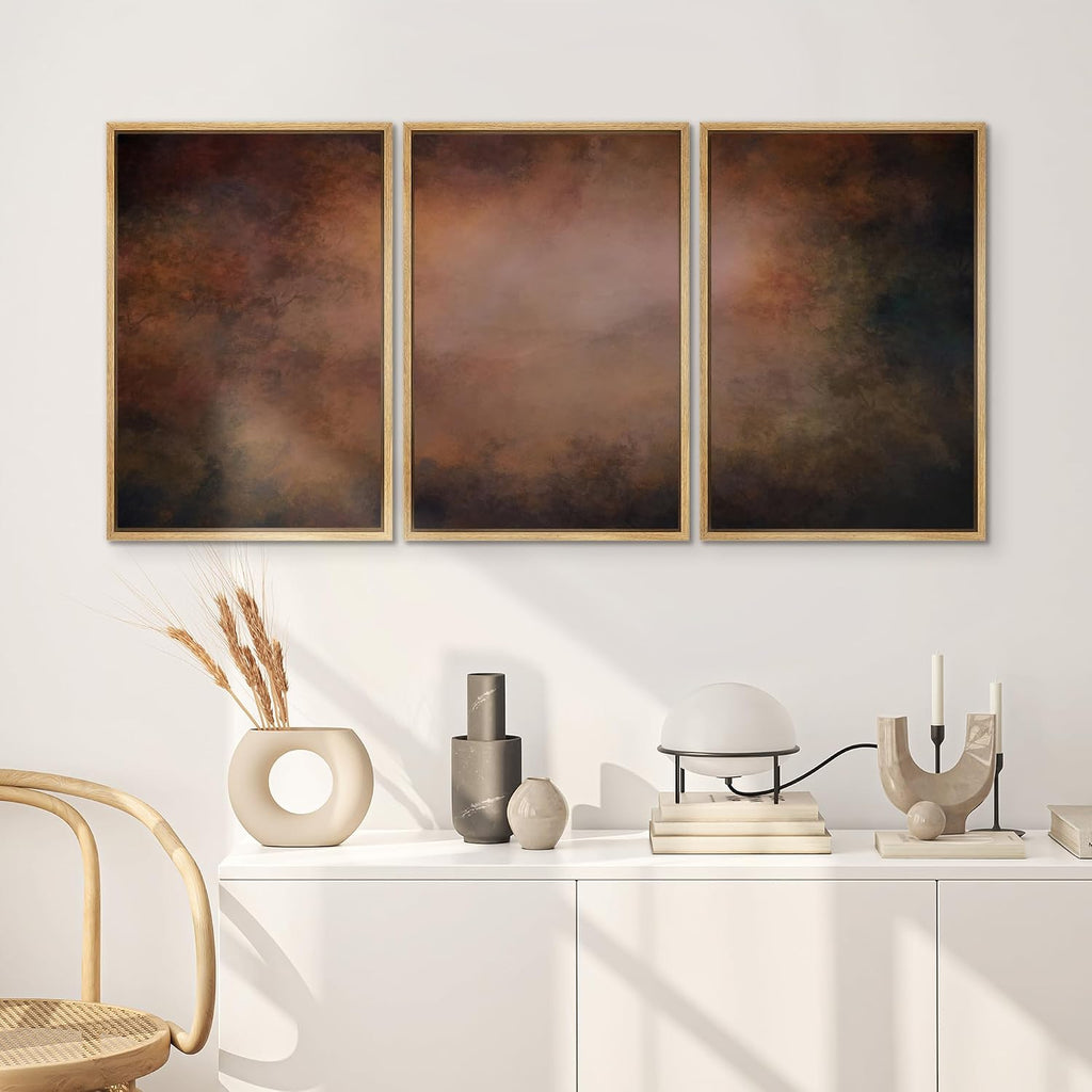 SIGNWIN Framed Canvas Print Wall Art Set Rustic Abstract Warm Brown Gradient Illustrations Modern Scenic Colorful Ultra for Living Room, Bedroom, Office - 24'x36'x3 Natural
