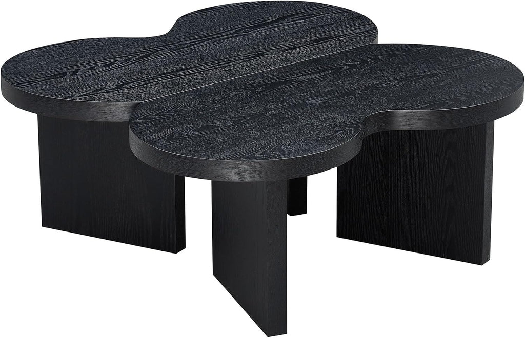 31.49' Nesting Coffee Table Set of 2 for Living Room, Couch/Bedroom Side, Unique Butterfly Shaped, Irregular Wood Fun Center Table for Small Space- Black