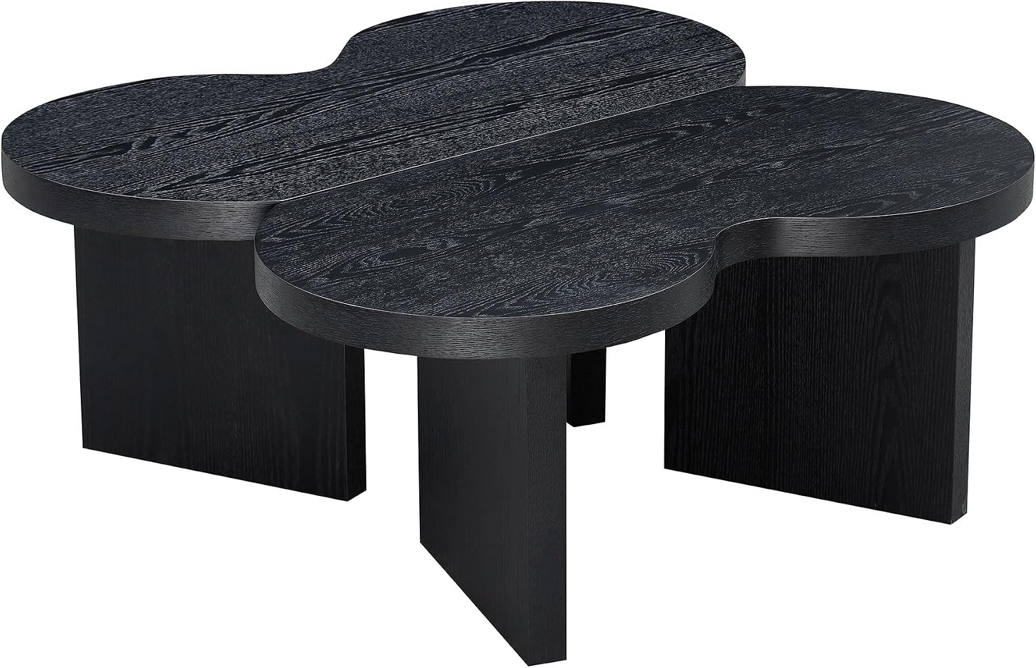 31.49' Nesting Coffee Table Set of 2 for Living Room, Couch/Bedroom Side, Unique Butterfly Shaped, Irregular Wood Fun Center Table for Small Space- Black