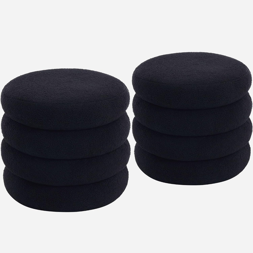 19.5 Inch Round Storage Ottoman, Modern Sherpa Ottoman Coffee Table with Removable Top, Black Vanity Stool with Storage for Bedroom, Living Room, Dorm, Set of 2