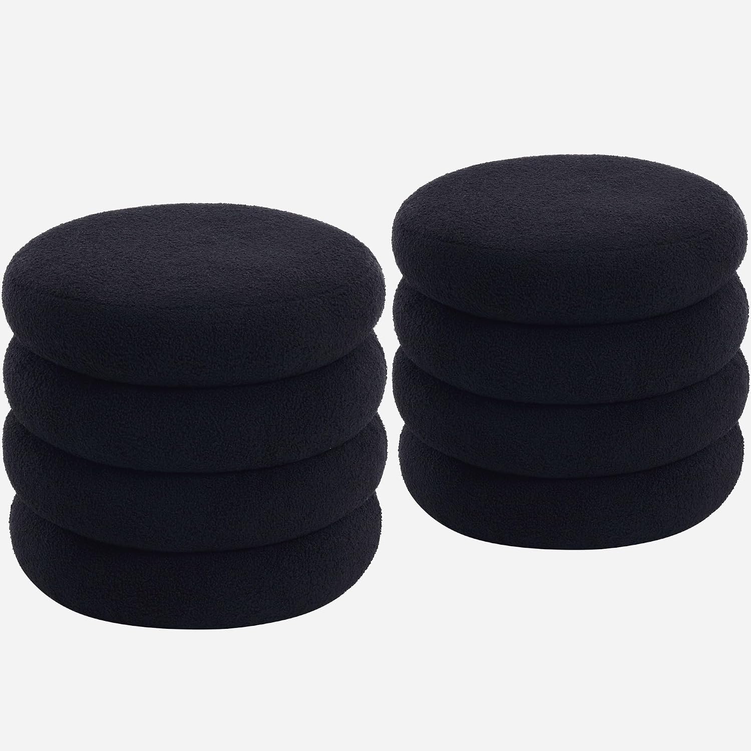 19.5 Inch Round Storage Ottoman, Modern Sherpa Ottoman Coffee Table with Removable Top, Black Vanity Stool with Storage for Bedroom, Living Room, Dorm, Set of 2