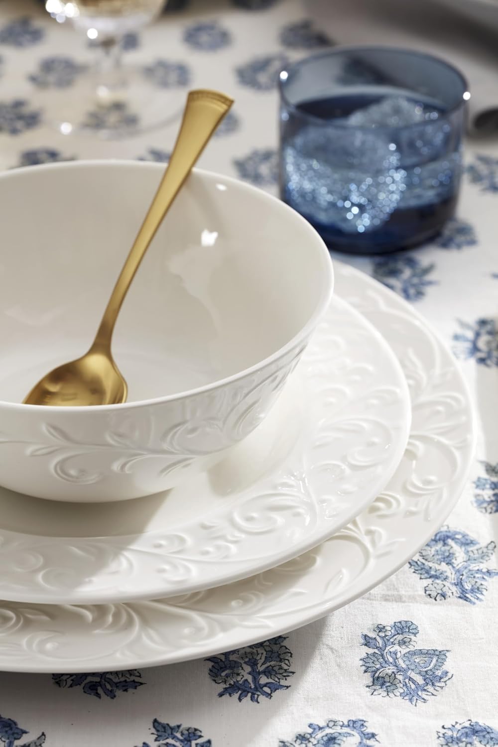 Lenox Dinnerware & Serveware, Porcelain Tableware, Opal Innocence Carved Style, 16-Piece Dinnerware Set