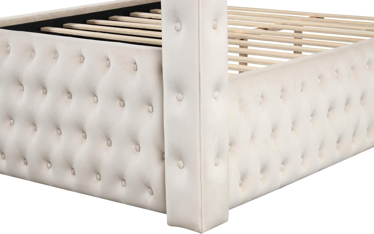 Luxurious Four Poster Full 5 Pc Vanity Bedroom Set Made with Wood in Cream