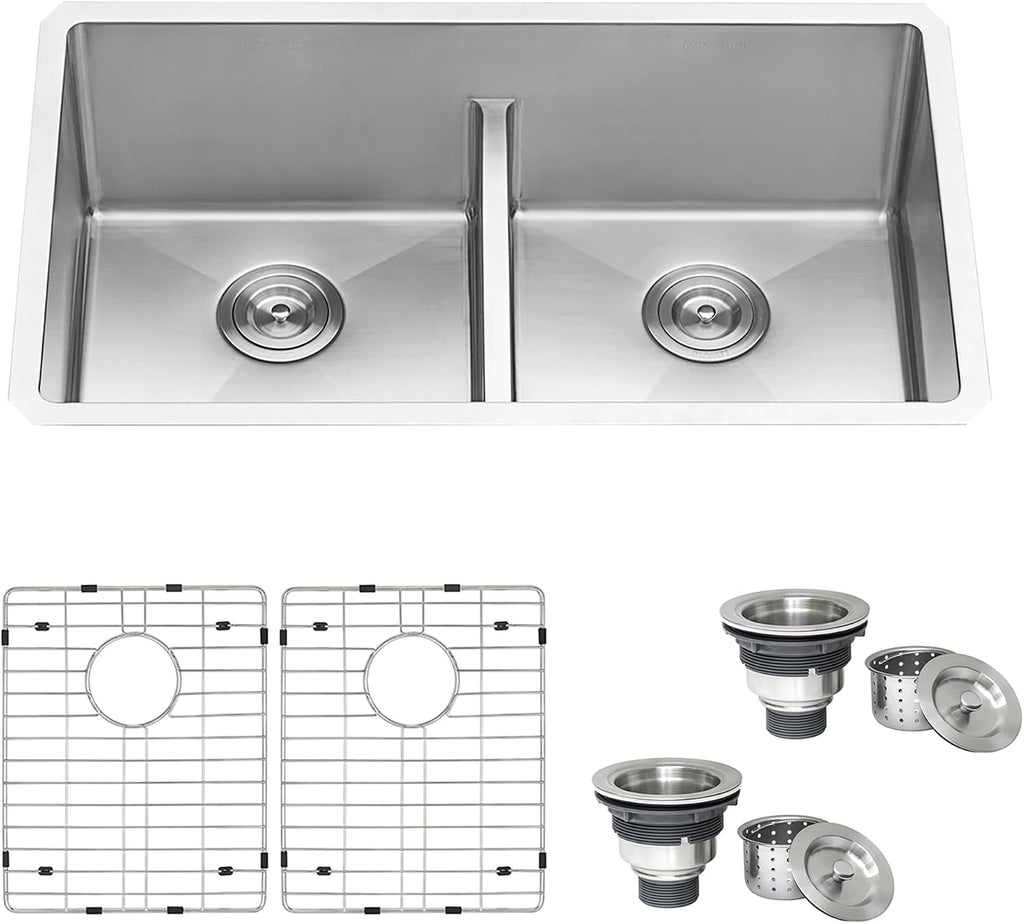Ruvati 32-inch Low-Divide Undermount Tight Radius 50/50 Double Bowl 16 Gauge Stainless Steel Kitchen Sink - RVH7411