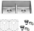 Ruvati 32-inch Low-Divide Undermount Tight Radius 50/50 Double Bowl 16 Gauge Stainless Steel Kitchen Sink - RVH7411
