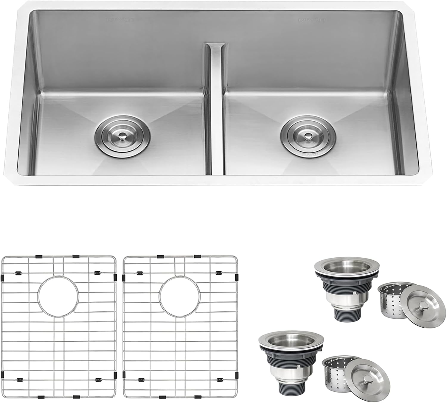 Ruvati 32-inch Low-Divide Undermount Tight Radius 50/50 Double Bowl 16 Gauge Stainless Steel Kitchen Sink - RVH7411