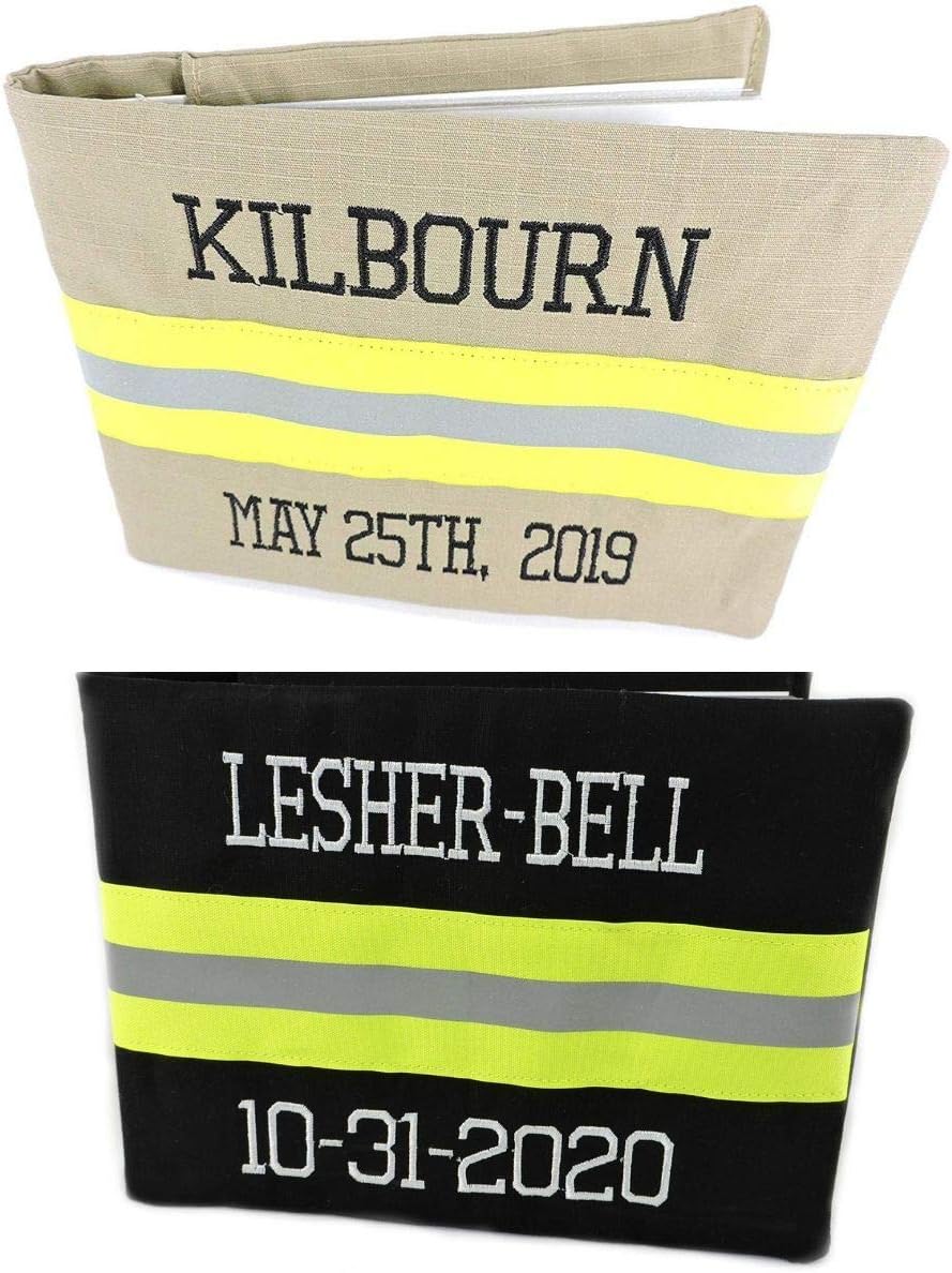 Firefighter Wedding Set, Two Garters, Guestbook, Ring Bearer Pillow, Tan Bunker Gear Look