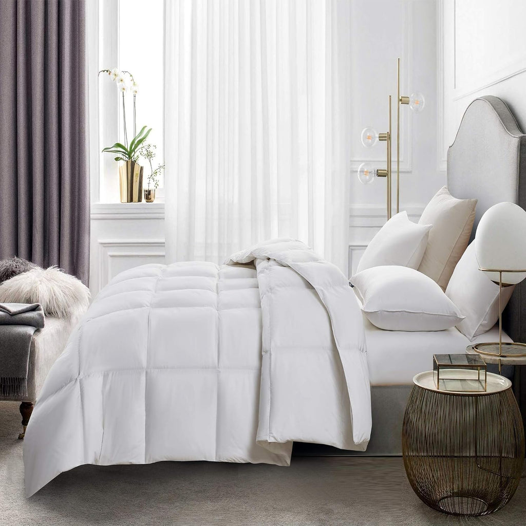 Serta Goose Feather Down Fiber Cotton Comforter Queen Size - 100% Cotton Duvet Insert - Hotel Luxury Hypoallergenic Bedding Comforter All Season Medium Warmth 90 x 90 Inch White,(Pack of 4)