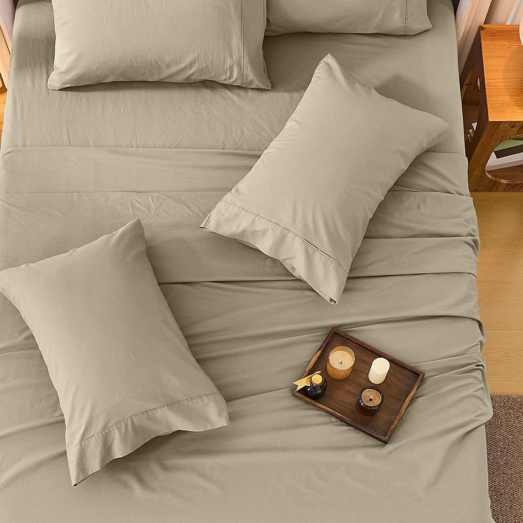 Bedlifes 100% French Flax Linen Sheets Set King Size - 6 Piece Extra Deep Pocket 18-24',Soft Breathable King Bed Sheets with Temperature Regulating & Moisture-Wicking(Taupe