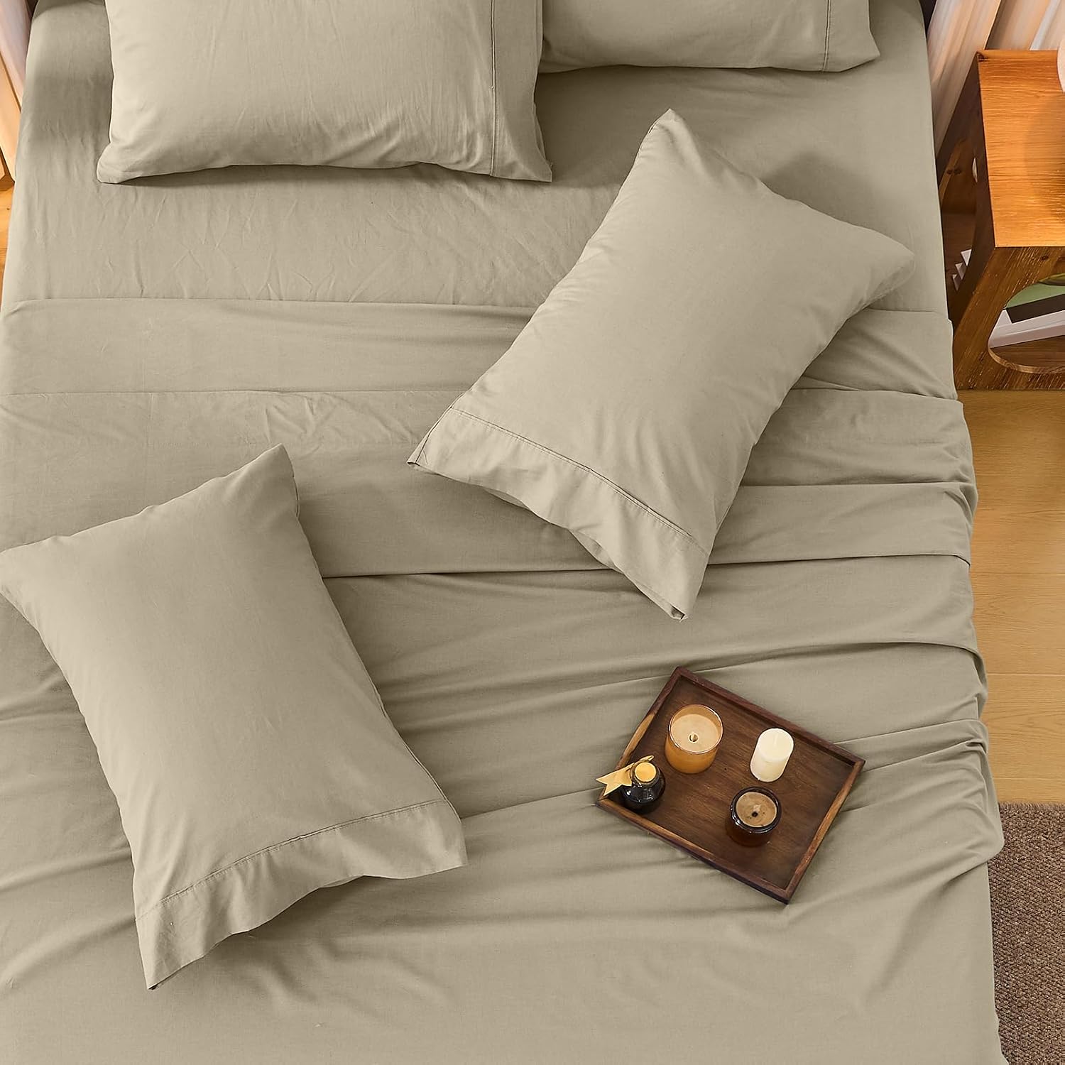 Bedlifes 100% French Flax Linen Sheets Set King Size - 6 Piece Extra Deep Pocket 18-24',Soft Breathable King Bed Sheets with Temperature Regulating & Moisture-Wicking(Taupe