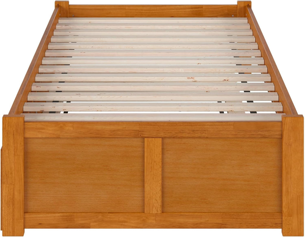 AFI Concord Twin Solid Wood Platform Bed with Footboard & Twin Trundle in Light Toffee