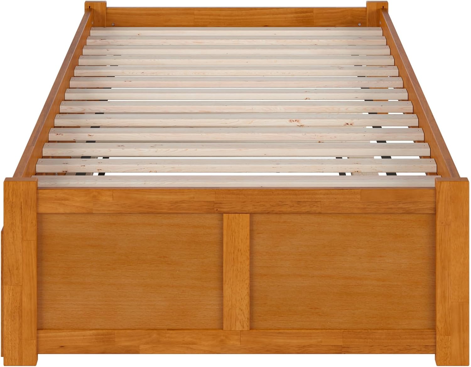 AFI Concord Twin Solid Wood Platform Bed with Footboard & Twin Trundle in Light Toffee