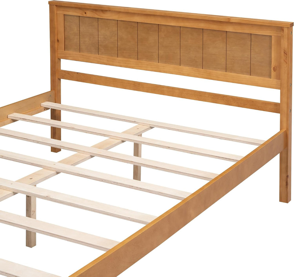 Full Size Wood Bed Frame and Headboard, Modern Retro Oak Platform Beds Frames, Sturdy and Durable Design Rustic Wooden Bedroom Set, Easy Assembly, No Box Spring Needed (Oak, Full)