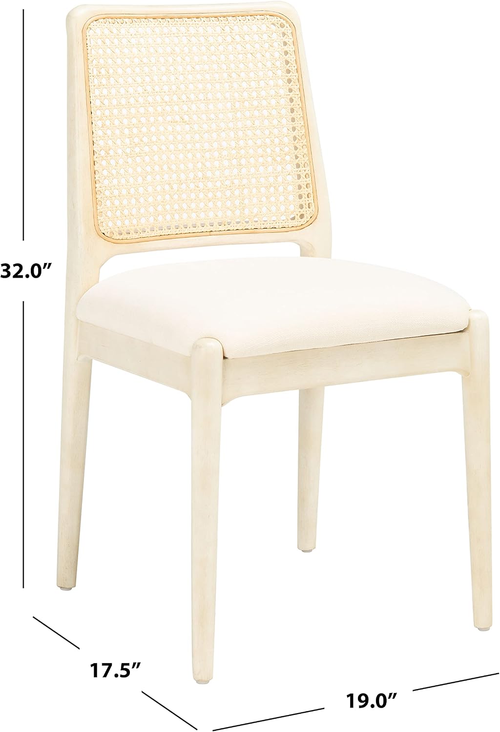 SAFAVIEH Home Collection Reinhardt White Rattan Cushion Dining Chair (Set of 2) -Fully Assembled DCH8800B-SET2
