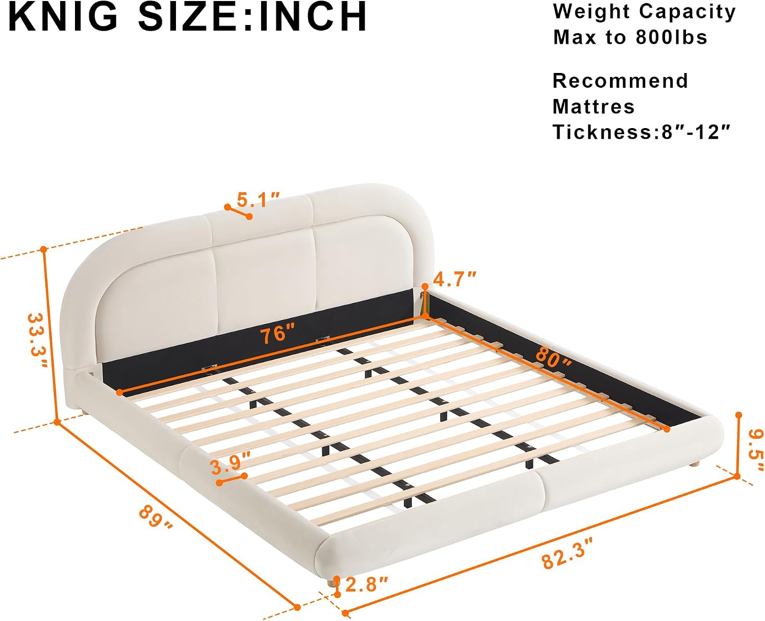 Curve-Shaped Upholstered Platform Bed with Curved Shaped Rounded Headboard, King Size Wood Bed Frame for Kids Adults Bedroom Furniture, Velvet Thick Fabric Upholstered Bed Grounded Bed (Beige-7, King)