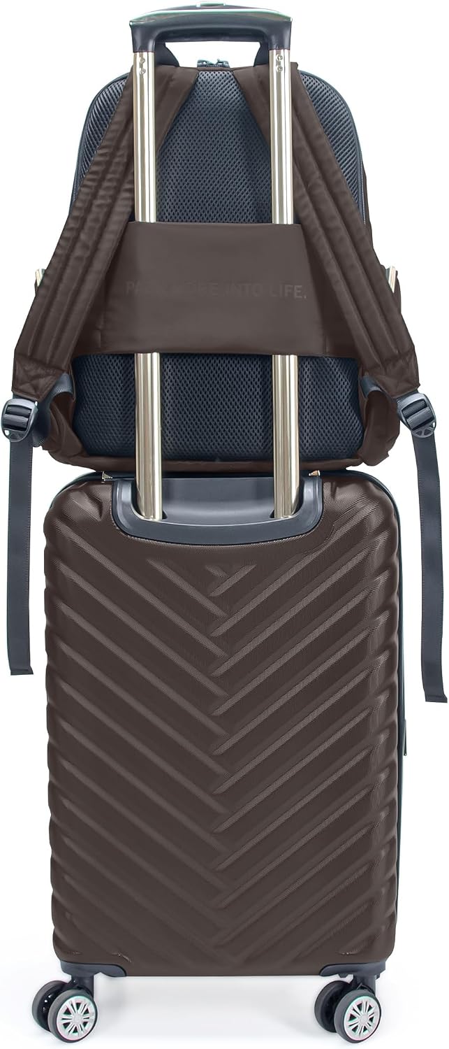 Kenneth Cole REACTION Madison Square Lightweight Hardside Chevron Expandable Spinner Luggage, Chocolate Brown, 2-Piece (20' Carry On + Sophie Backpack)