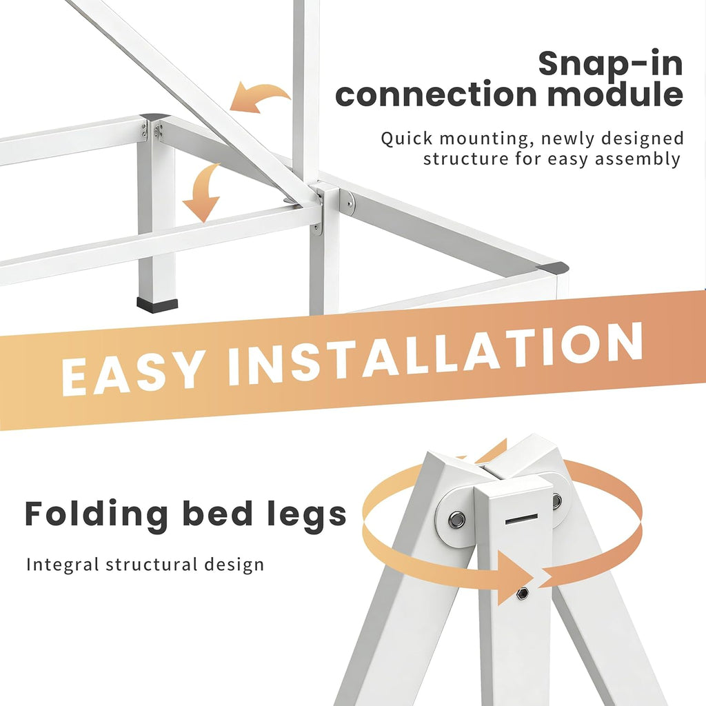 VIPSHOW 20 Inch White Full Heavy Duty 3500 lbs Bed Frame with Round-Corner Legs & Anti-Squeak Design – Quick Assembly Metal Platform, No Box Spring Needed