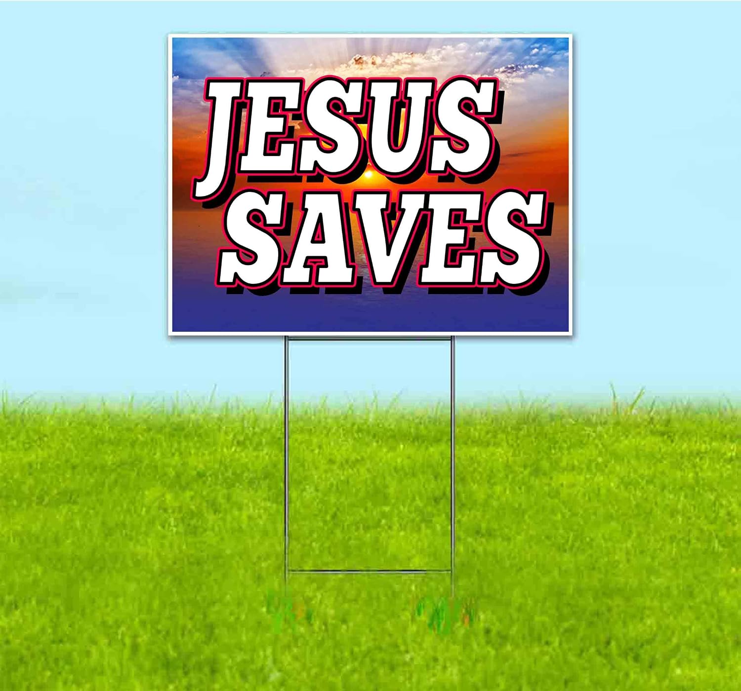 Jesus Saves (18' x 24') Yard Sign, Quantity Discounts, Multi-Packs, Includes Metal Step Stake, Bandit, New, Advertising, USA