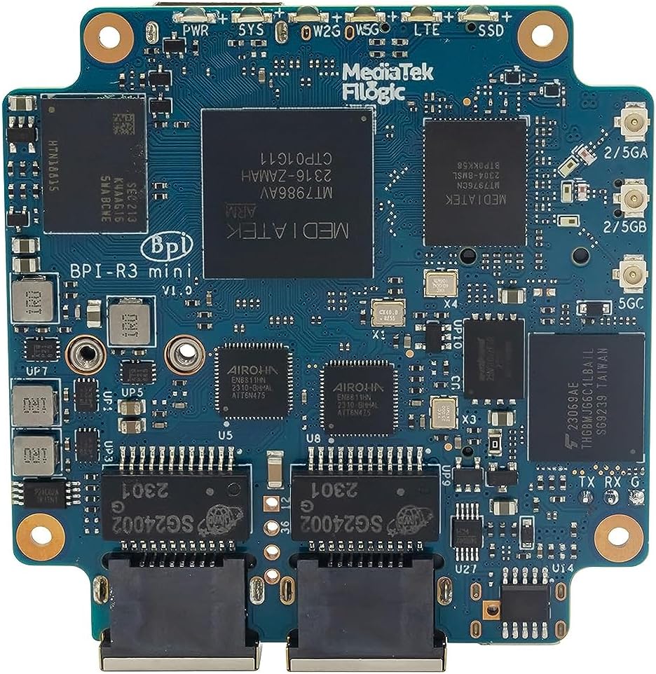 Banana Pi BPI-R3 Mini Wi-Fi 6 Open Source OpenWRT Router Board, Wireless Dual-Band Mini WiFi Router, MediaTek MT7986 (Filogic 830) CPU, Support 5X GbE and 2X 2.5GbE SFP for NAS Smart Home Gateway