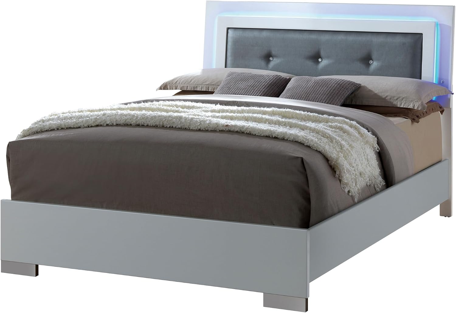Furniture of America FOA Rayland 2pc Glossy White Wood Bedroom Set - Full + Nightstand