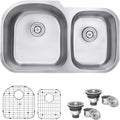 Ruvati 34-Inch Undermount Kitchen Sink – 60/40 Double Bowl Kitchen sink, 16 Gauge T-304 Stainless Steel Kitchen Sinks, Deep Basin Sink, Brushed Finish – RVM4600
