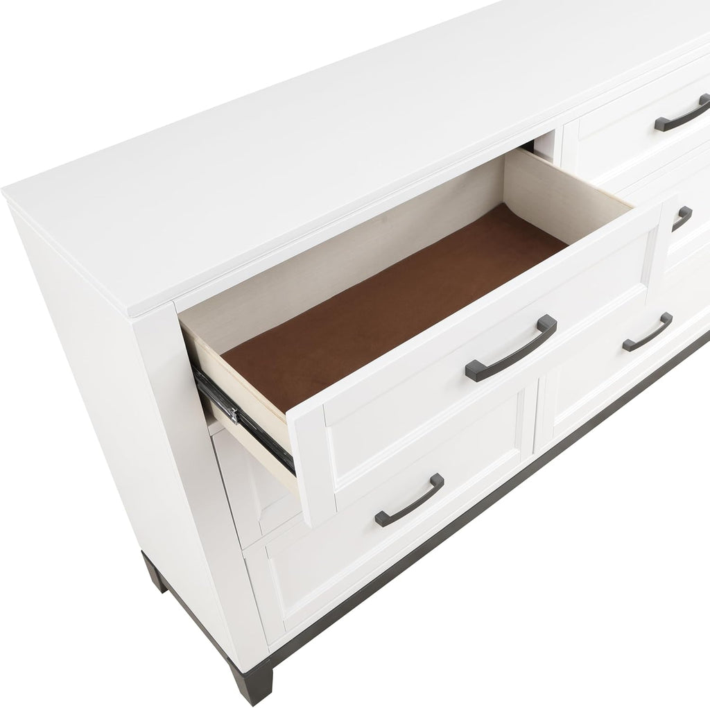 White Finish Bedroom Furniture Set Full Size 6pcs Platform Bed with Drawers Transitional Style