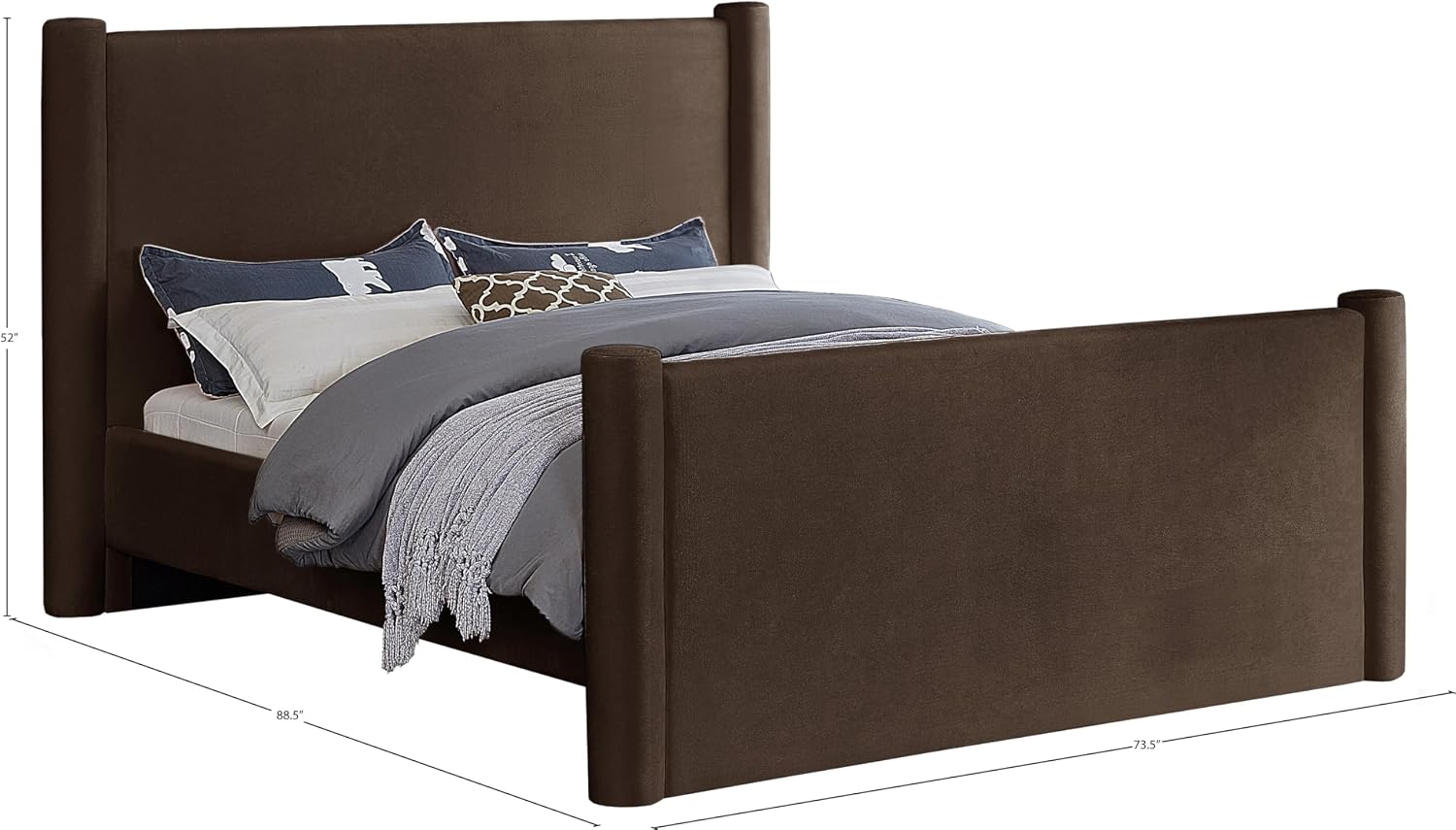 Meridian Furniture B1298Brown-Q Elias Collection Modern | Contemporary Queen Bed with Soft Brown Velvet, Solid Wood Inner Frame, 73.5' W x 88.5' D x 52' H, Brown, Queen