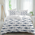 Prime Leader Abstract Sharks Duvet Cover Set Queen Size 4 Pieces Navy Blue Fish Simple Style Ocean Life Bedding Set with Zipper Closure, 1 Comforter Cover 92x106 Inches 1 Flat Sheet & 2 Pillow Cases