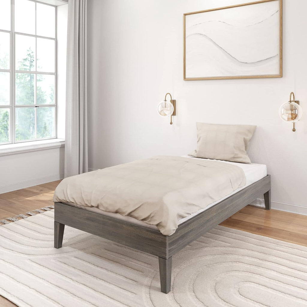 Plank+Beam Solid Wood Platform Bed Frame, Strong Wood Slat Support, No Box Spring Needed, Easy Assembly, Driftwood, Twin