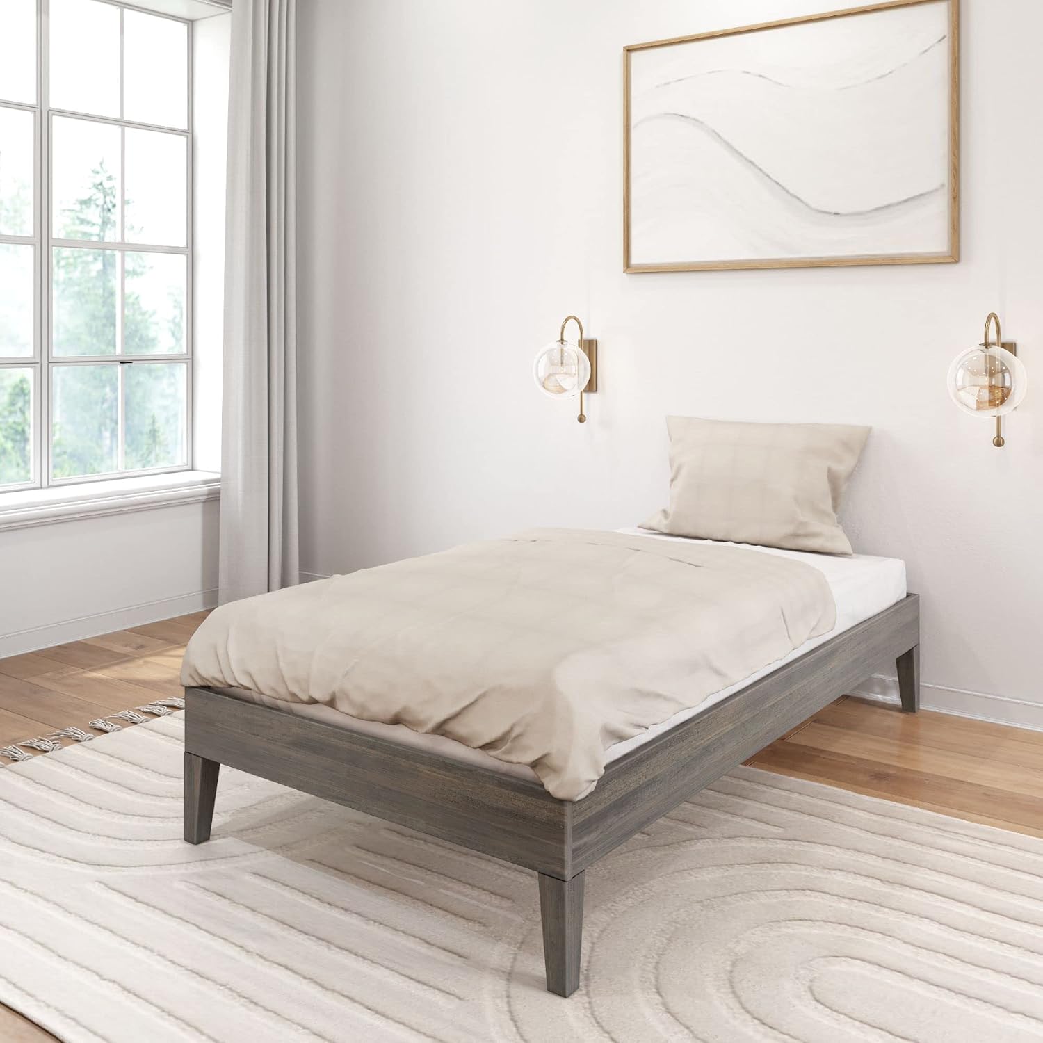 Plank+Beam Solid Wood Platform Bed Frame, Strong Wood Slat Support, No Box Spring Needed, Easy Assembly, Driftwood, Twin