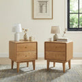 Solid Oak Wood Nightstand Set of 2, Natural Wood Nightstand with 2 Drawers, Mid Century Modern Night Stand, Wood Bedside Table Set of 2, Small Night Stand for Bedroom(19.69' H)