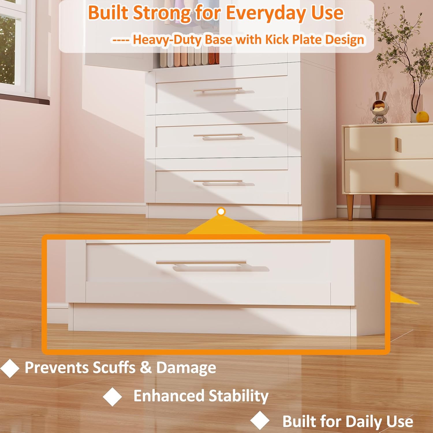 Armoire Wardrobe Closet with 3 Deep Drawers and Doors 71' Clothing Storage Cabinet with Hanging Rod Wooden Wardrobe Cabinet for Bedroom, Large Capacity Storage White