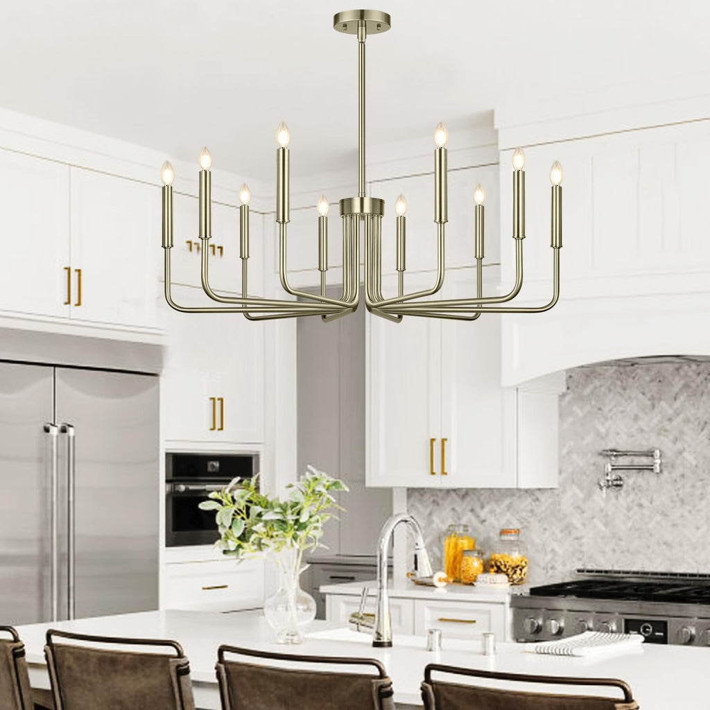 Lynnoland Brass 10-Light Farmhouse Chandelier for Dining Room Lighting Fixtures Hanging, Vintage Candle Pendant Light Fixtures Chandelier for Bedroom, Foyer and Living Room