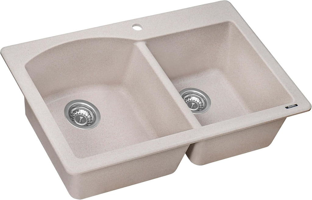 Ruvati 33 x 22 inch epiGranite Drop-in Topmount Granite Composite Quartz Double Bowl Kitchen Sink - Caribbean Sand - RVG1344CS
