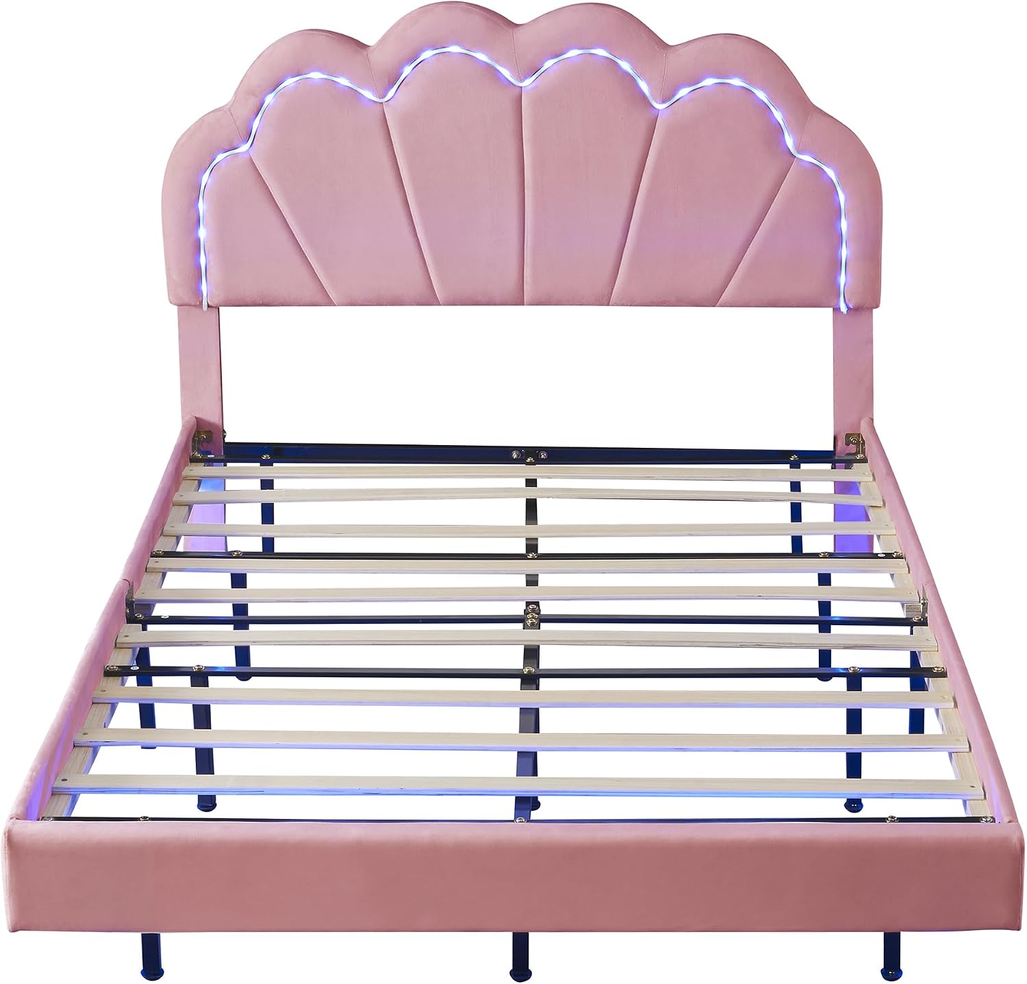 2-Pieces Bedroom Sets,Full Size Upholstered Led Platform Bed with Storage Ottoman,Easy to Assemble,No Box Spring Needed (Pink-4)