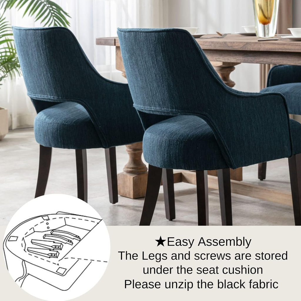 Farmhouse Upholstered Dining Chairs Set of 2, Linen Fabric Dining Room Chairs with Arms, Solid Wood Kitchen Side Chairs for Dining Living Room Bedroom, Upgraded Size, Blue