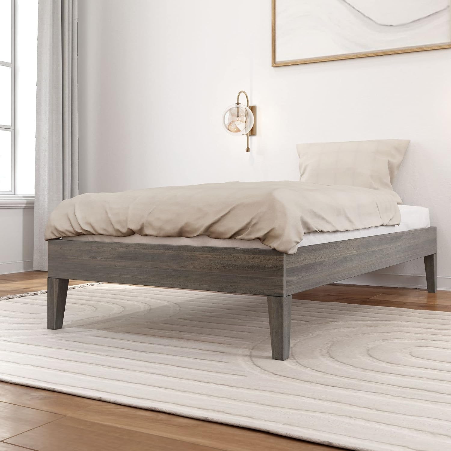 Plank+Beam Solid Wood Platform Bed Frame, Strong Wood Slat Support, No Box Spring Needed, Easy Assembly, Driftwood, Twin