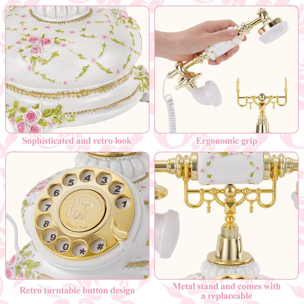 Audio Guest Book Phone, 32G Capacity Vintage Audio GuestBook Wedding Phone, Retro Audio Telephone Recording Customized Voice Message for Your Wedding Party, Retro Flower