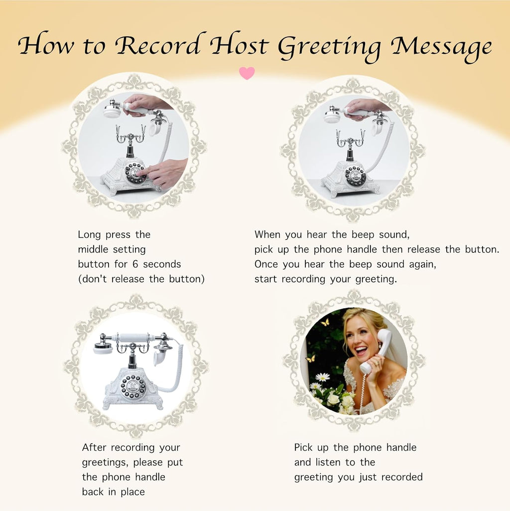 Audio Guest Book Wedding Phone,Audio Guestbook Phone Vintage Style Audio Message Voicemail for Graduation Retirement Party Birthdays Baby Shower Special Occasions (White)