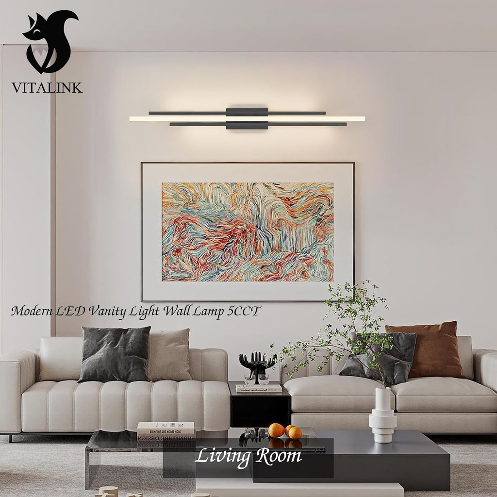 Modern LED Vanity Light 48 Inches Long Black LED Wall Light Over Vanity Mirror Hardwired Wall Mount Lighting Fixture 5CCT(3000K/3800K/4500K/5200K/6000K) Dimmable Bathroom Wall Mount Lighting